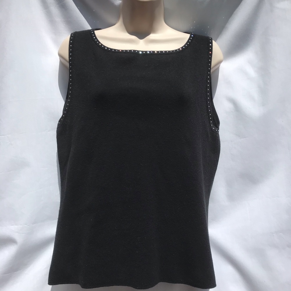Black Farell Doss Sleeveless Knit Top with Gems